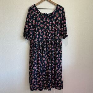 Eshakti Women's Size 22W Plus Floral Navy Midi Dress Stretchy Jersey Knit Casual